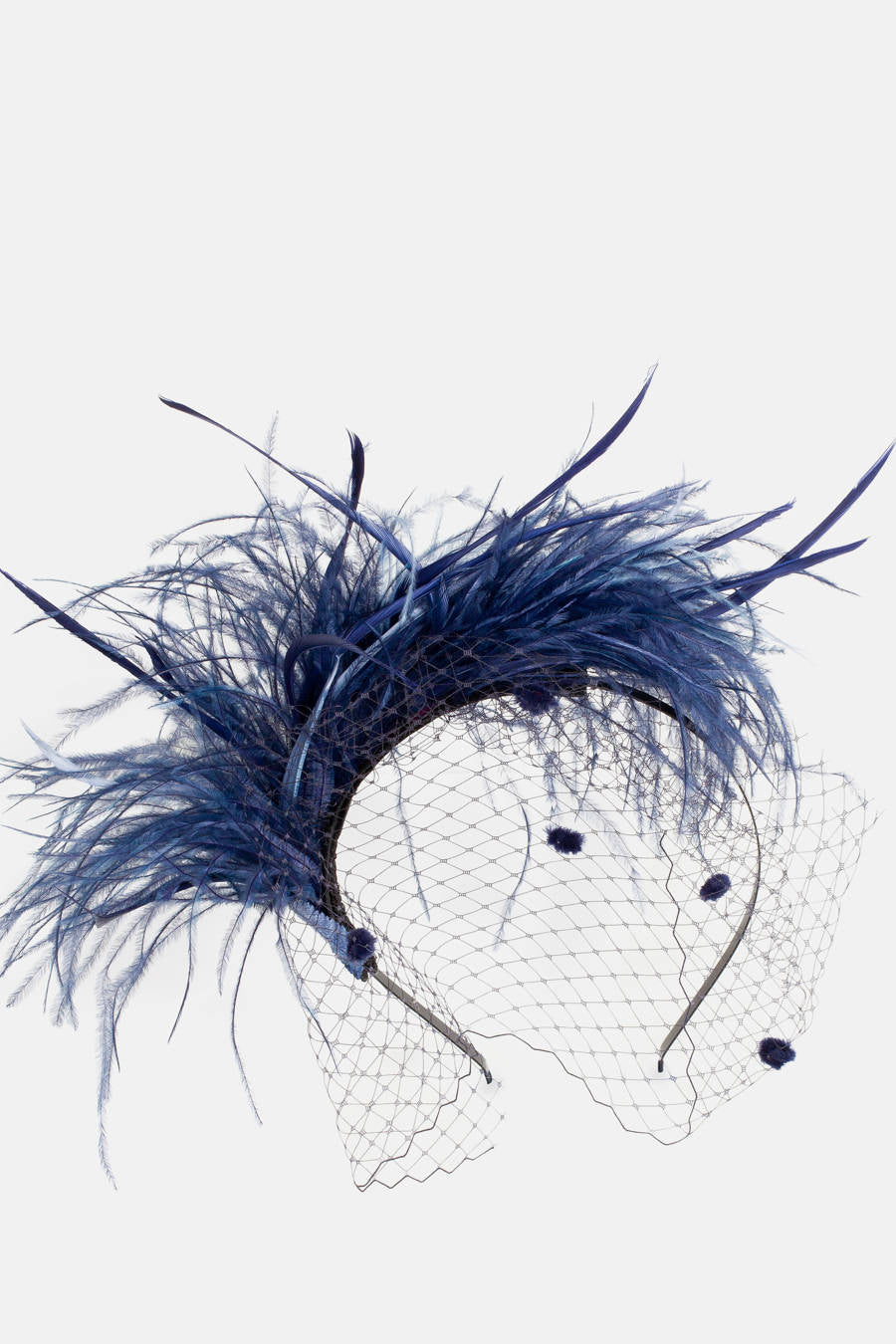 DIADEMA  PLUMAS Y VELO AZULES